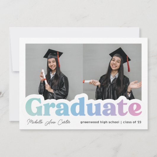 ブルーカラフルタイポグラフィ2025卒業写真 案内状 (正面)