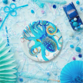 ブルーカラフルタコ ペーパープレート (パーティー)