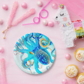 ブルーカラフルタコ ペーパープレート (パーティー)