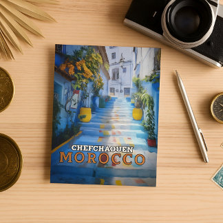 ブルーカラフルチェフチャウエンモロッコメディナ ポストカード