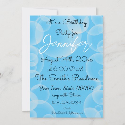 ブルーカラフルバブルブラスト誕生日カード 招待状 (正面)