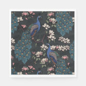 ブルーカラフルピーコックとマグノリアブラック スタンダードランチョンナプキン (正面)
