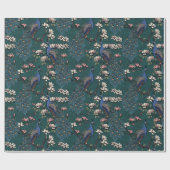 ブルーカラフルピーコック&マグノリアグリーン野生生物 ラッピングペーパー (フラット)