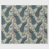 ブルーカラフルピーコック&マグノリアグリーン野生生物 ラッピングペーパー (フラット)