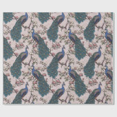 ブルーカラフルピーコック&マグノリアピンク野生生物 ラッピングペーパー (フラット)