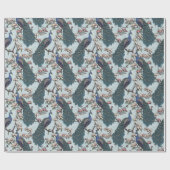 ブルーカラフルピーコック&マグノリアブルーワイルドライフ ラッピングペーパー (フラット)