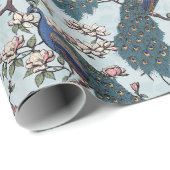 ブルーカラフルピーコック&マグノリアブルーワイルドライフ ラッピングペーパー (ロールコーナー)