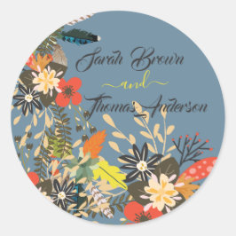 ブルーカラフルフローラボー ラウンドシール