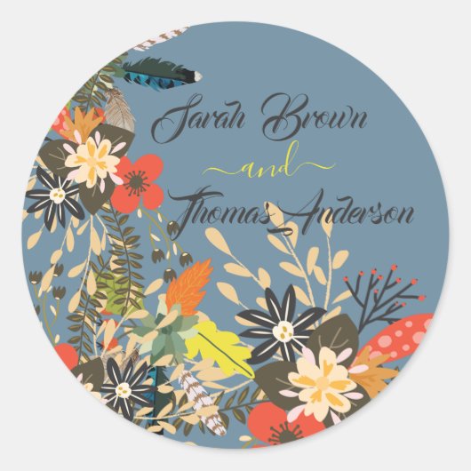 ブルーカラフルフローラボー ラウンドシール (正面)