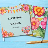 ブルーカラフルフローラメキシカン結婚フィエスタ ゲストブック