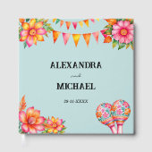 ブルーカラフルフローラメキシカン結婚フィエスタ ゲストブック (正面)