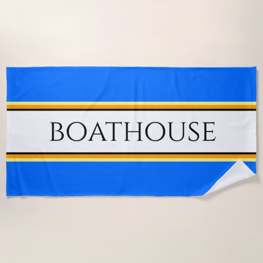 ブルーカラフルホワ航海のイトストライプBOATHOUSE ビーチタオル (正面)