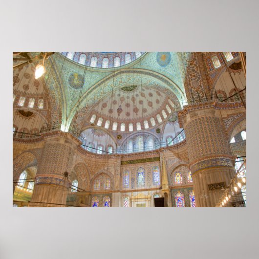 ブルーカラフルモスクのインテリアドーム天井 ポスター (正面)