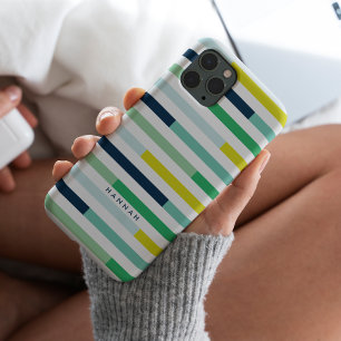 ブルーカラフルモダングリーンターコイズストライプ Case-Mate iPhone 14 PROケース