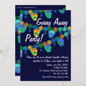 ブルーカラフルランタンゴ遠くにパーティの招待状 招待状 (正面/裏面)