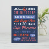 ブルーカラフルレッドレトロカップルウェディングシャワー 招待状 (スタンド正面)