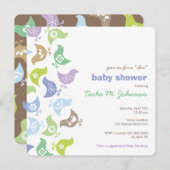 ブルーカラフルレトロチクズボーイベビーシャワーパーティー 招待状 (正面/裏面)