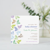 ブルーカラフルレトロチクズボーイベビーシャワーパーティー 招待状 (スタンド正面)