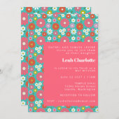 ブルーカラフルレトロフローラよくはしゃぐバルミツワー 招待状 (正面/裏面)