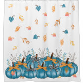 ブルーカラフル秋カボチャ白シャワーカーテン シャワーカーテン (正面)
