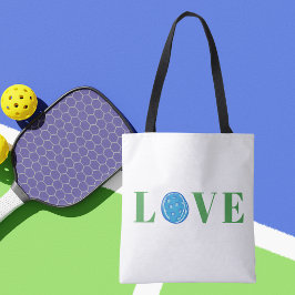 ブルーカラーがかわいいピックルボールLOVEトートバッグ 白 トートバッグ