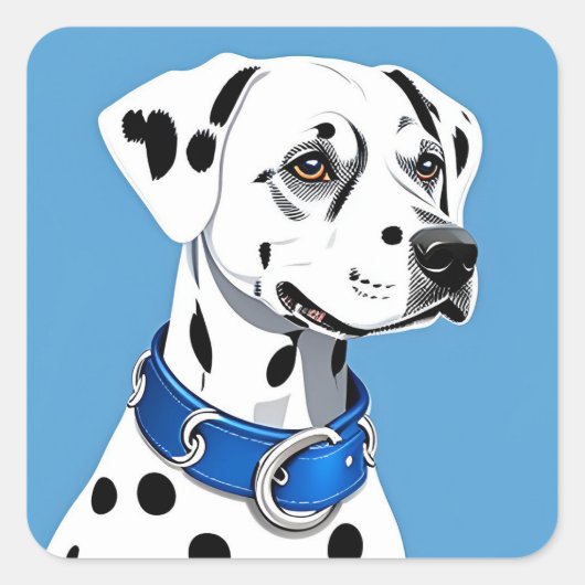 ブルーカラーのダルメシアン犬の肖像 スクエアシール (正面)