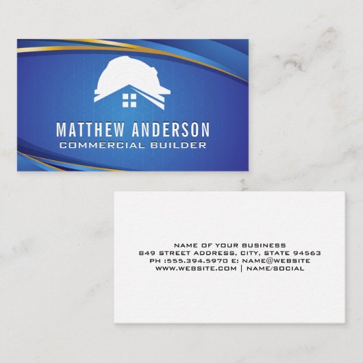 ブルーカラーのロゴ | 青い幾何学的 名刺 (正面/裏面)