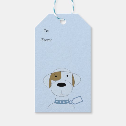 ブルーカラーの漫画の犬 ギフトタグ (正面)