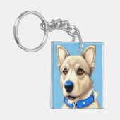ブルーカラーを着た犬のクローズアップポートレート キーホルダー (正面左)