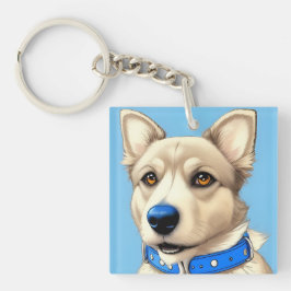 ブルーカラーを着た犬のクローズアップポートレート キーホルダー