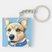 ブルーカラーを着た犬のクローズアップポートレート キーホルダー (裏面)