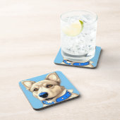 ブルーカラーを着た犬のクローズアップポートレート コースター (右側)
