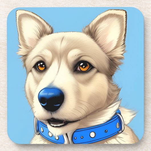 ブルーカラーを着た犬のクローズアップポートレート コースター (正面)