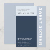 ブルーカラーエレガントブロックボーイsweet sixteeninvita 招待状 (正面/裏面)