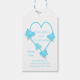 ブルーカラーバタフライハート結婚デザイン ギフトタグ