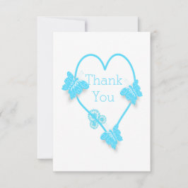 ブルーカラーバタフライハート結婚デザイン サンキューカード
