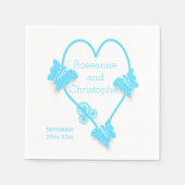 ブルーカラーバタフライハート結婚デザイン スタンダードカクテルナプキン (正面)