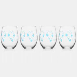 ブルーカラーバタフライハート結婚デザイン ステムなしワイングラス