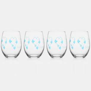 ブルーカラーバタフライハート結婚デザイン ステムなしワイングラス