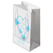 ブルーカラーバタフライハート結婚デザイン スモールペーパーバッグ (正面アングル)