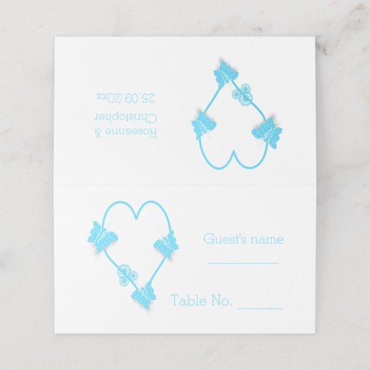 ブルーカラーバタフライハート結婚デザイン プレイスカード (外部開封)