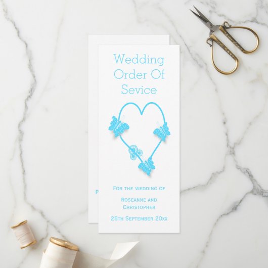 ブルーカラーバタフライハート結婚式 プログラム (正面/裏面インサイチュ)