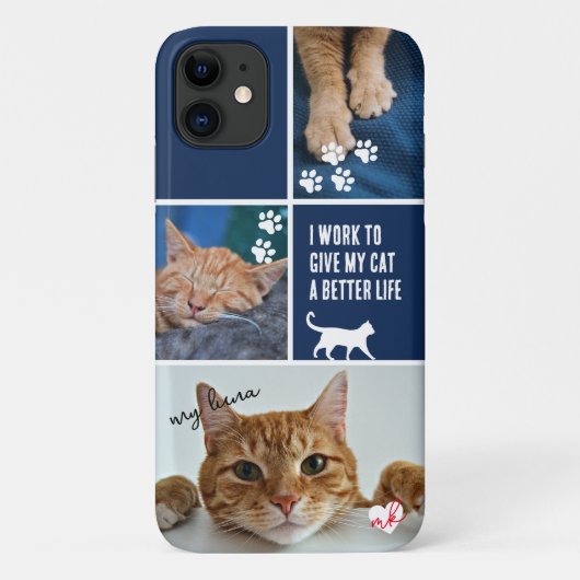 ブルーカラーブロックキャットフォトコラージモノグラムペット Case-Mate iPhoneケース (裏面)