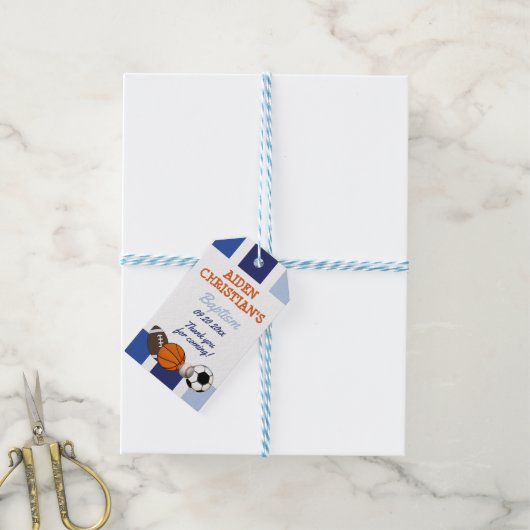 ブルーカラーブロックスポーツバプテスマメッセージカード ギフトタグ (より糸付き)
