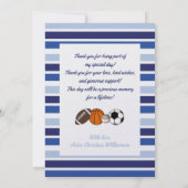 ブルーカラーブロックスポーツバプテスマ写真感謝 サンキューカード (裏面)