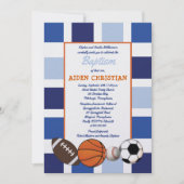 ブルーカラーブロックスポーツボーイ洗礼 招待状 (正面)