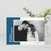 ブルーカラーモダンブロックメリークリスマスフォト シーズンカード (スタンド正面)