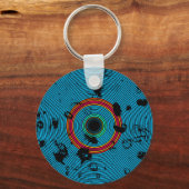 ブルーカラー数々のビニールディスクのテクスチャパターン キーホルダー (正面)