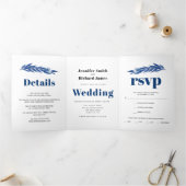 ブルーカラー秋のユーカリ結婚スブランチ 三つ折り招待状 (内部)