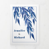 ブルーカラー秋のユーカリ結婚スブランチ 三つ折り招待状 (カバー)